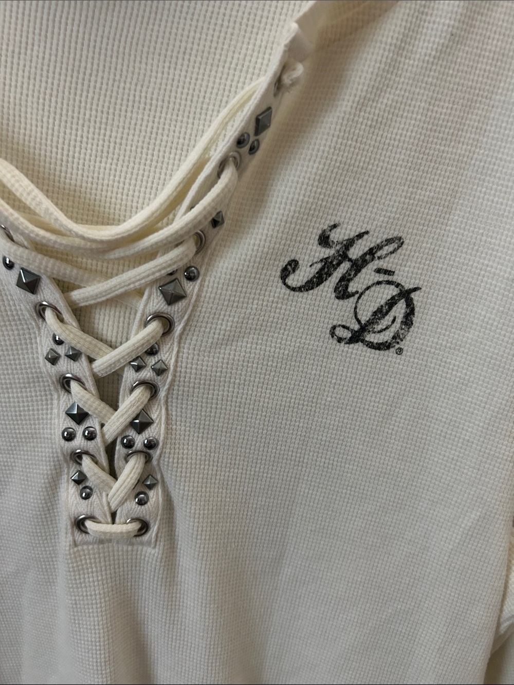 Harley-Davidson Cream Lace-Up Waffle Knit Tunic with Studs